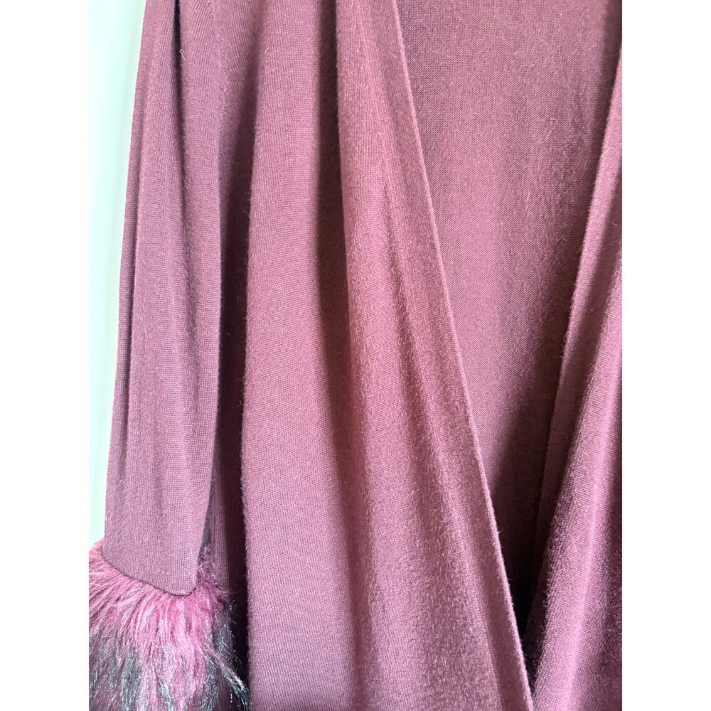 Vince Camuto Burgundy Open Front Longline Cardigan Sweater Faux Fur Cuff Small - Picture 4 of 7